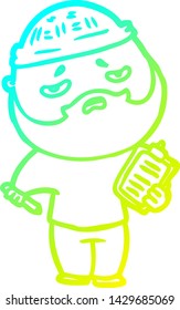 dibujo de una línea de degradado frío de un hombre preocupado con barba