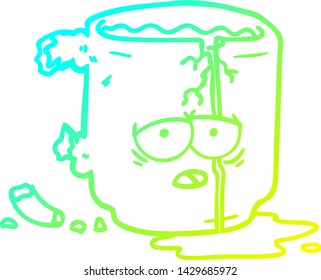 cold gradient line drawing of a cartoon broken mug