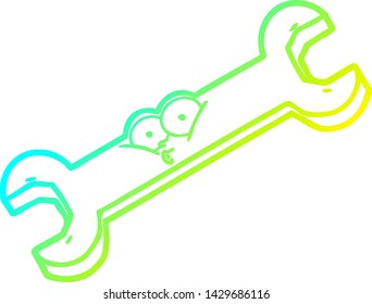 cold gradient line drawing of a cartoon spanner