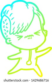 dibujo de una hipster fastidiada con gradiente frío