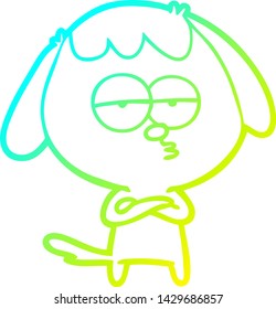 dibujo de línea de degradado frío de un perro aburrido de dibujos animados