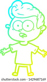 kalte Farbverlauf-Linienzeichnung eines Cartoons starrt Mann