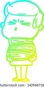 cold gradient line drawing of a cartoon man sweating