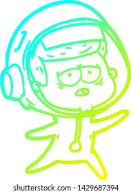 cold gradient line drawing of a cartoon tired astronaut