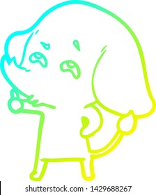dibujo de línea de degradado frío de un elefante de dibujos animados recordando