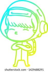 dibujo de línea de gradiente frío de un astronauta curioso de dibujos animados