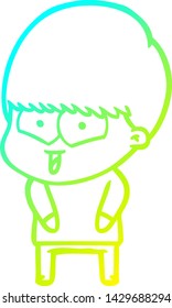 cold gradient line drawing of a cartoon happy boy