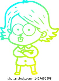cold gradient line drawing of a cartoon girl pouting