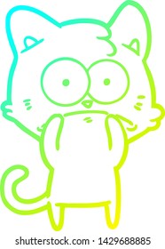 cold gradient line drawing of a cartoon nervous cat