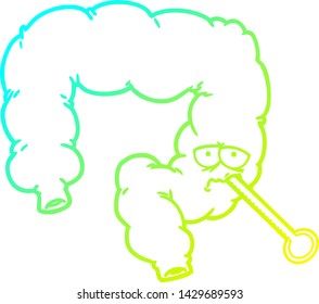 cold gradient line drawing of a cartoon unhealthy colon