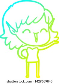 dibujo de línea de gradiente frío de una joven elfo de caricatura