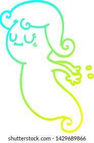 desenho de linha de gradiente frio de um fantasma de desenho animado