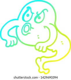 cold gradient line drawing of a cartoon angry ghost