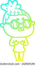 cold gradient line drawing of a cartoon annoyed woman