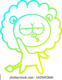 cold gradient line drawing of a cartoon bored lion waving