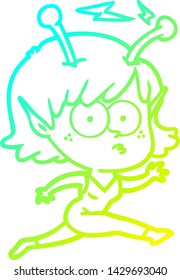 dibujo de línea de gradiente frío de una chica alienígena
