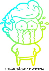 cold gradient line drawing of a cartoon crying man