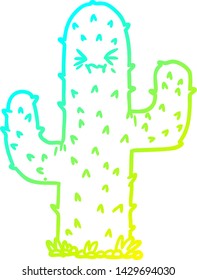 cold gradient line drawing of a cartoon cactus