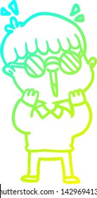 cold gradient line drawing of a cartoon happy boy wearing spectacles