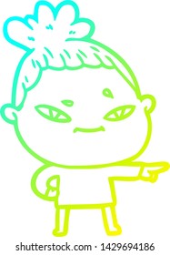 dibujo de línea de gradiente frío de una mujer caricaturista