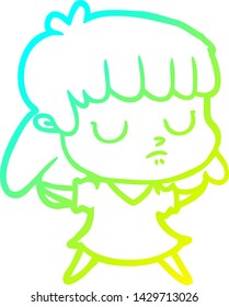 cold gradient line drawing of a cartoon indifferent woman