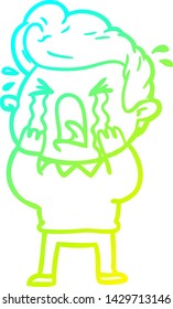 cold gradient line drawing of a cartoon crying man