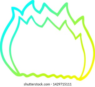 dibujo de línea de degradado frío de una llama azul de dibujos animados
