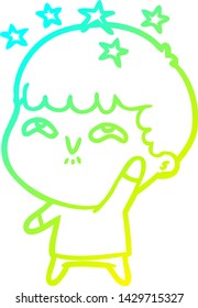 cold gradient line drawing of a cartoon amazed boy