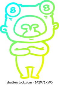 dibujo de línea de gradiente frío de una caricatura extraño alien comunicándose