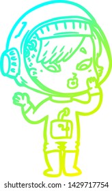 cold gradient line drawing of a cartoon astronaut woman