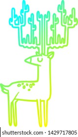 cold gradient line drawing of a cartoon stag with huge antlers