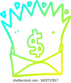 cold gradient line drawing of a cartoon envelope with money sign