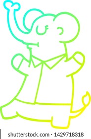 dibujo de línea de degradado frío de una caricatura de pie elefante