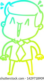 cold gradient line drawing of a cartoon happy man