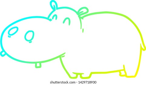 cold gradient line drawing of a cartoon hippo