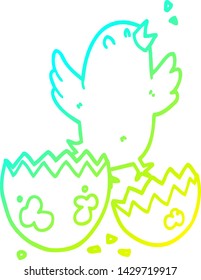 cold gradient line drawing of a cartoon bird hatching from egg
