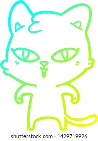 dibujo de línea de degradado frío de un gato de dibujos animados