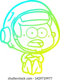 cold gradient line drawing of a cartoon surprised astronaut