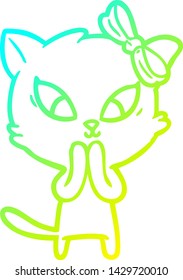 cold gradient line drawing of a cartoon cat