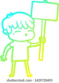 cold gradient line drawing of a cartoon curious boy