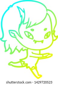 cold gradient line drawing of a cartoon friendly vampire girl running
