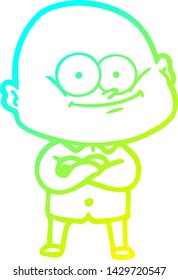 dibujo de línea de gradiente frío de un hombre calvo caricaturizado mirando
