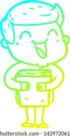 cold gradient line drawing of a cartoon man laughing