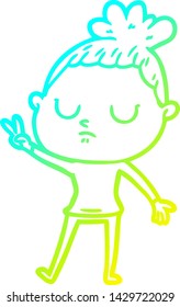 cold gradient line drawing of a cartoon calm woman