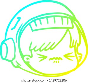 cold gradient line drawing of a cartoon stressed astronaut face