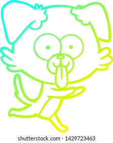 cold gradient line drawing of a cartoon running dog with tongue sticking out