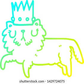 dibujo de una línea de degradado frío de un gato de dibujos animados con corona