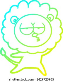 cold gradient line drawing of a cartoon bored lion