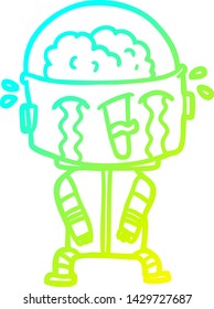 cold gradient line drawing of a cartoon crying robot