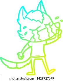 cold gradient line drawing of a cartoon crying wolf